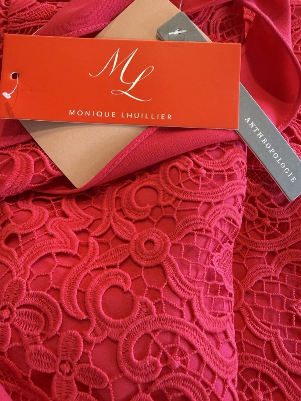 Monique Lhuillier Lace Halter Dress 8 Fuchsia Hot Pink Bow Midi - Picture 7 of 10